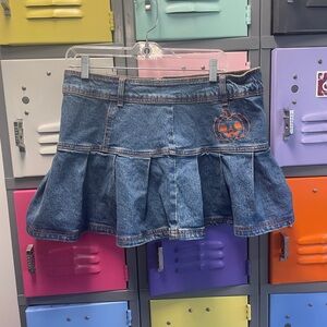 Denim Skirt with Pumpkin Embroidery